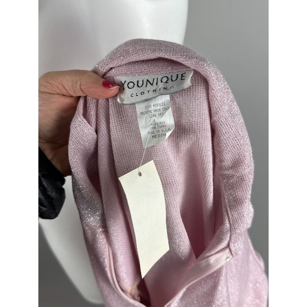 Vintage 90s Pastel Pink Silver Sparkle Skater Dress Tinsel Metallic Club Kid Med - Picture 6 of 6